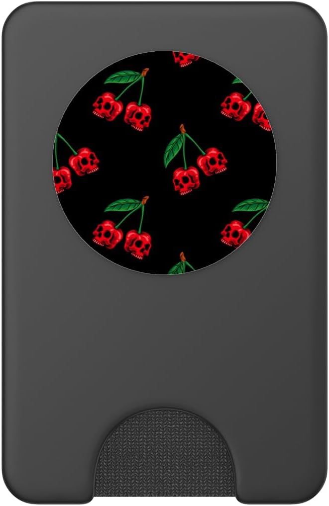Cute Cherry Skull Pattern Scary Red Skulls Black Background PopSockets Adhesive PopGrip
