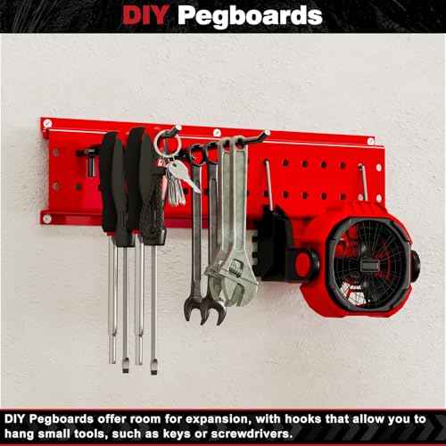 Garage Tool Organizer Wall Mount 49.5inch With 9 Hooks,Shovel Holder Wall Mount Ski Rck for Garage Garden Tool Rack Heavy Duty(Red)