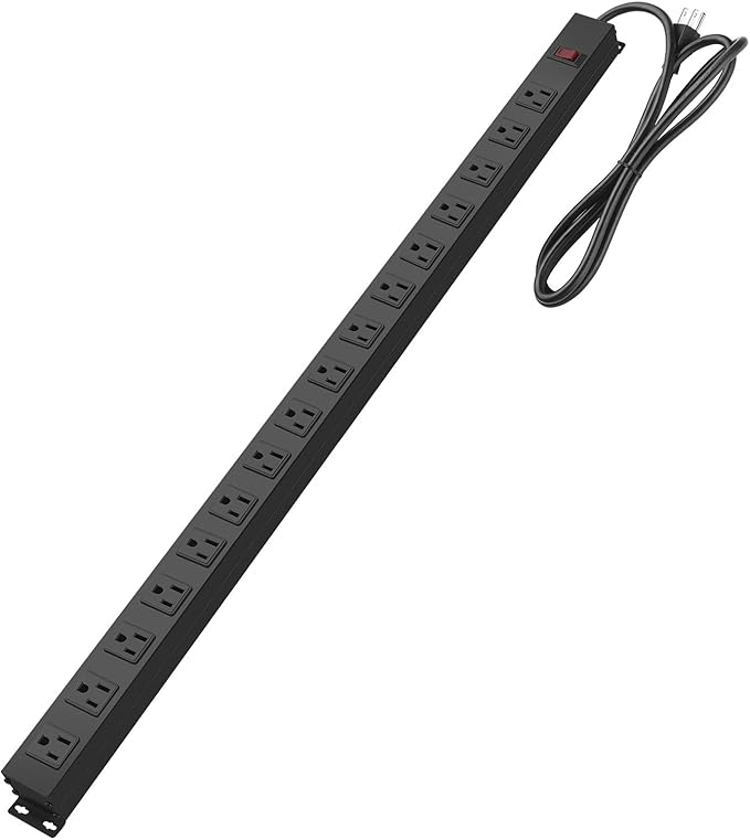 HHSOET Metal Wall Mount Power Strip, Mountable Power Outlet, Aluminum Alloy Mount Power Socket with Switch, 10 FT SJT 3/C 14AWG Power Cord, 15A 125V 1875W (16 Outlet) Black