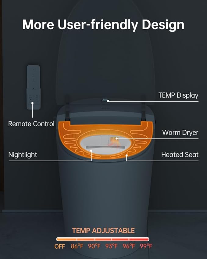 EPLO Smart Toilet Bidet with Auto Open Close,Foam Shield,1000G MaP Flush Score,ADA Comfort Chair Height,Blackout Flush,Heated Seat,Air Dryer,One Piece Modern Elongated Toilet with Tank Pump E18PRO