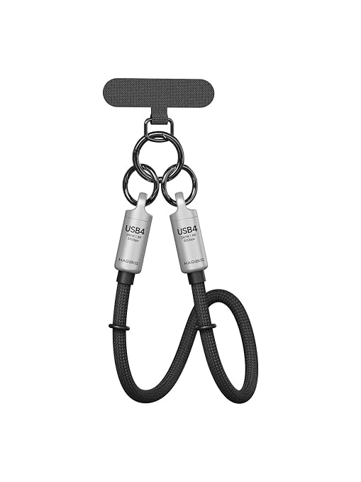 Hagibis USB4 Cable 1ft Phone Lanyard Cable 80Gpbs 240W 8K@60Hz Portable USB C to Type-C Wrist Lanyard for iPhone 17 16 15 Pro Max iPad Pro Thunderbolt 5/4/3 External SSD (Grey-30cm)