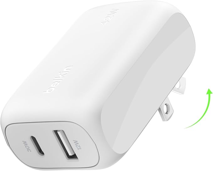 Belkin 42W Dual Port USB C and USB A Charger Block Fast Charging | Super Fast Charging Samsung Galaxy S26 iPhone 17 Air Pro Pro Max iPad AirPods Apple Watch