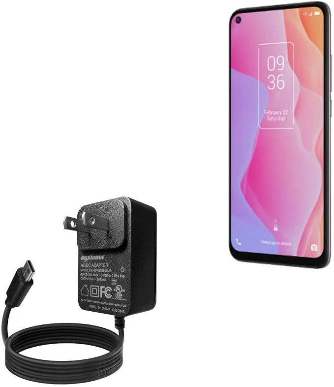 BoxWave Charger Compatible with TCL 10L - Wall Charger Direct (15W) Rapid Charge Your Device with Built-in 3ft Cable