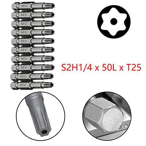 COMOK 10pcs 50mm Long 1/4 Inch Hex Shank T25 Torx Head Magnetic Screw Driver Bit Set Security Tamper Proof Star 6 Point Screwdriver Kit Tools