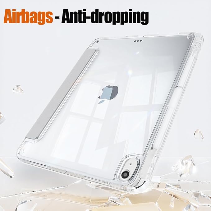 Slim Case for iPad Air 11 M4/M3/M2 &amp 10.9 5th/4th Gen Aqua Blue | Pencil Holder Multi-Angle Y Fold Stand Clear Acrylic Cute Cover Auto Wake-Sleep 2026/2025/2024/2022/2020