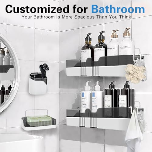 Shower Caddy No Drilling Shower Organizers with Soap Dish Toothbrush Holder and Hooks Plastic Detachable Large Bathroom Countertop Organizer - size: Shower Caddy + Toothbrush Holder + Soap Dish