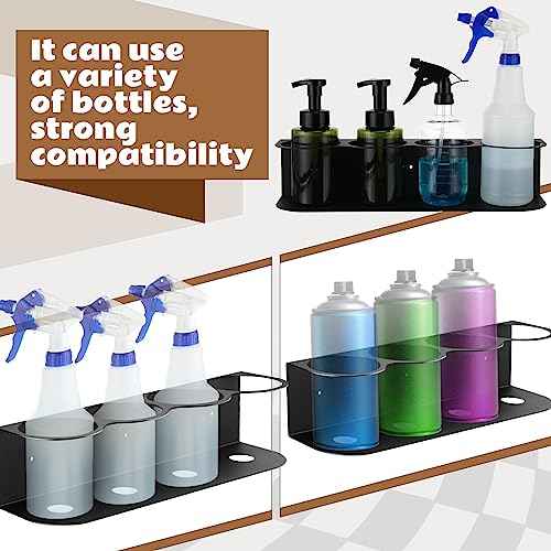 Therwen 2 Pcs 4 Holes All Purpose Steel Spray Bottle Holder Heavy Duty Can Holder Rack Organizer Easy Install Wall Mount Paint Spray Bottle Organizer Storage Rack for Garage Home Workspace(Black)