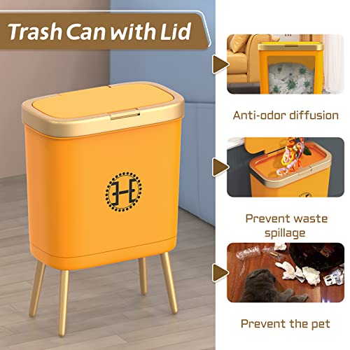 Procade Bedroom Trash Can with Lid,Slim Bathroom Trash Cans with Lids, Dog Proof Trash Bin with Press Top Lid,Modern Gold Trash Can Plastic Waste Basket for Living Room, Office,Kitchen, 4 Gal-Orange - color: Orange