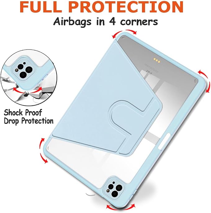 iPad Pro 11 Case 4th/3rd/2nd/1st Gen Balck | 360° Rotating Pencil Holder Compatible with 2022/2021/2020/2018 Clear Acrylic Back Auto Sleep/Wake