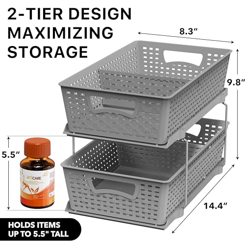 Simple Houseware 2 Tier Bathroom Organizer Tray Pull-Out Sliding Drawer, Under Sink Storage, Gray - color: Gray
