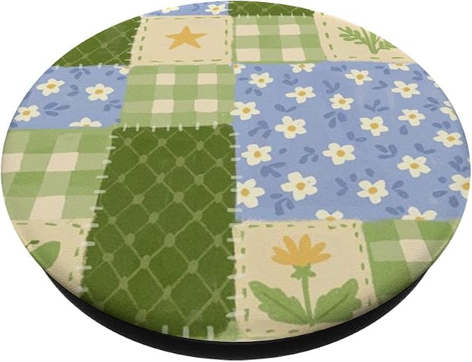 Green Blue Patchwork Floral Pattern PopSockets Adhesive PopGrip