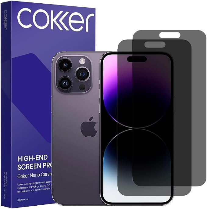 COKER 2PACK Privacy Screen Protector for iPhone 12 Mini Anti Spy 9H Hardness Shatterproof Anti-Scratch Anti-Fingerprint Touch Sensitive PET Film Blue Light Filter Easy Install