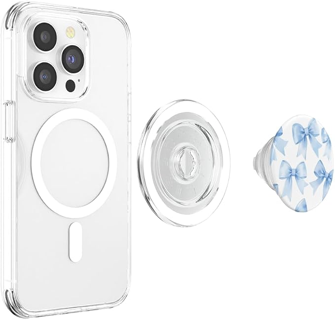 Light Blue Satin Bow Pattern PopSockets Adhesive PopGrip