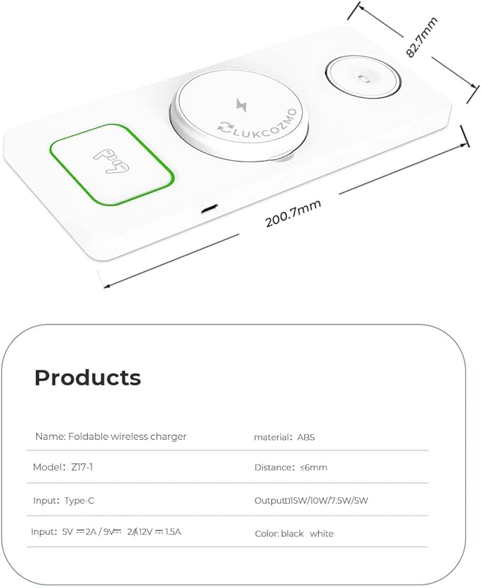 Wireless Charger Station 3 in 1, Fast Charging for iPhone 15/14/13/12 Pro/Max/Mini/Plus, Apple Watch 8/7/6/SE/5/4/3/2, AirPods 3/2/Pro/Pro 2, with Adapter (White)