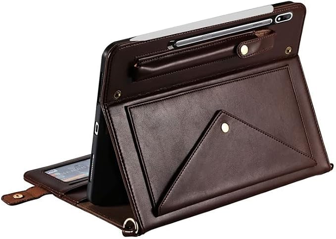 Handbag Case for Samsung Galaxy Tab S10 FE/S9 FE 10.9/S9/S8/S7 11 Techcircle Folio Stand Crossbody Wallet Protective Cover with S Pen Holder &amp Card Slots Hand Strap &amp Shoulder Strap Black