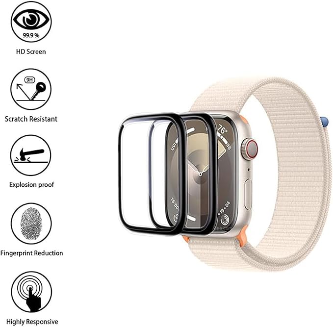 Screen Protector for Apple Watch Series 9/8/7 (41mm) 2-Pack Full Coverage Ultra Clear Tempered Glass for Apple Watch Series 9 iWatch A2982 41mm
