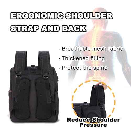 Backpack Tool Bag with Padded Back Support Heavy Duty Tool Kit Carrier Storage Bags for Electrician, Plumber, HVAC, Cable Repairman