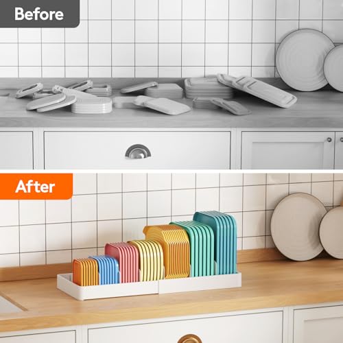 Lifewit Kitchen Cabinet Organizer for Food Contanier Lid, Expandable Lid Holder with 8 Adjustable Dividers & 9 Sections for Pantry Organizers and Storage, Home Organization, Extra Large, 13"-24" - size: Extra Large(13-24" x 9.6")