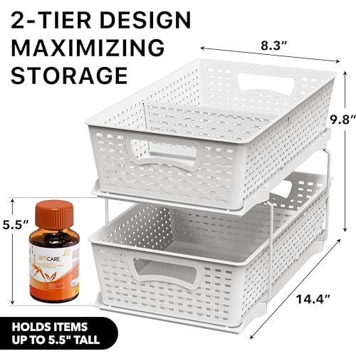 Simple Houseware 2 Tier Bathroom Organizer Tray Pull-Out Sliding Drawer, Under Sink Storage, White - color: White