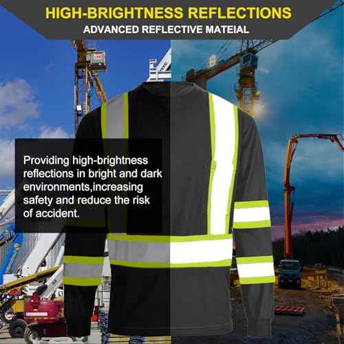 Apparel High Visibility Shirts, Long Sleeve Hi Vis Reflective Safety Shirts with Pocket for Men
