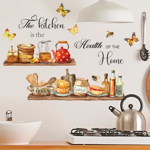 MLM Kitchen Wall Decor Stickers Decals Butterfly Quotes Stickers Vinyl Kitchen Wall Art Peel and Stick Decals for Dinning Room Coffee Shop Living Room Wall Decorations
