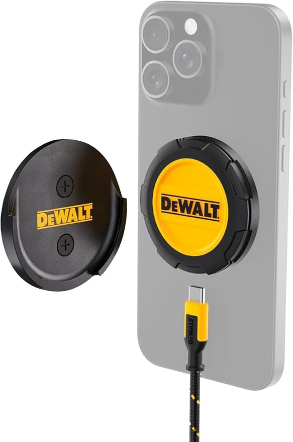 DEWALT Heavy Duty Wireless Charger 15W Max Cell Phone Charger | Wireless Charging Pad for MagSafe Compatible iPhone 17/16/15/14/13/12 Plus Pro Max Includes Wall Mounting Plate
