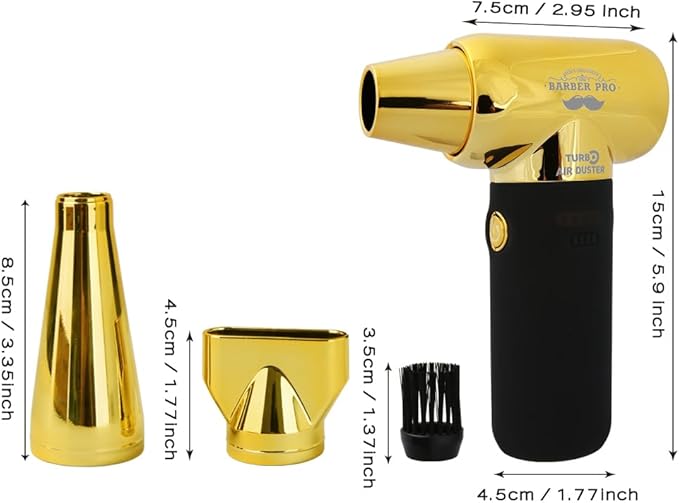 Compressed Air Duster - Electric Duster for Hair Barber, 3 Gear Mini Portable Jet Dry Air Blower, Cordless Vacuum Cleaner, for PC, Office,Salon, Fan, Laptop, Keyboard, Car -Black Gold