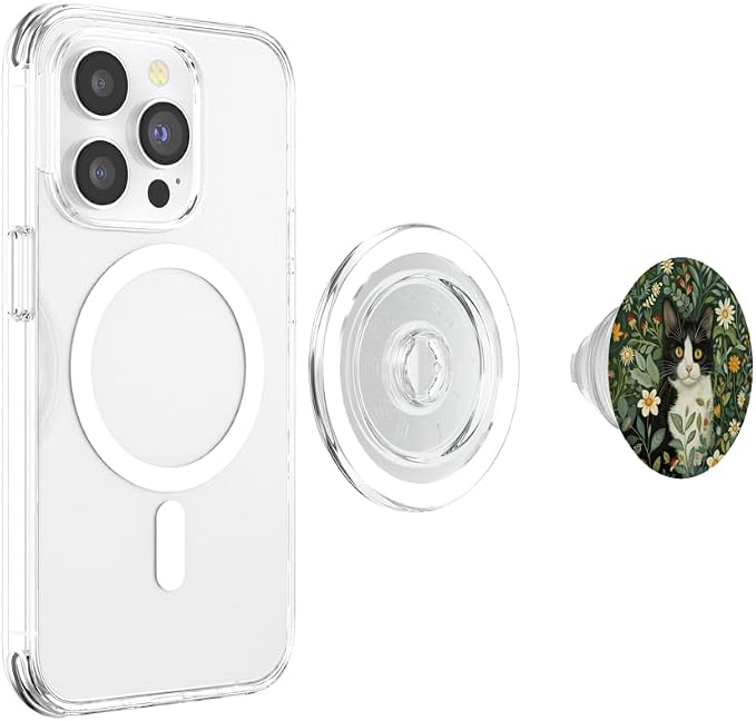 Tuxedo Cat Flowers Floral Botanical PopSockets PopGrip for MagSafe