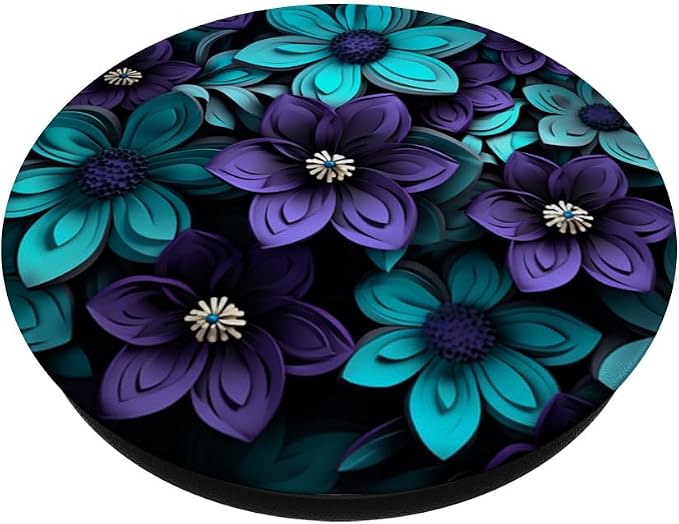 Teal Blue Flower Wildflower Bouquet Purple Floral Design Art PopSockets Adhesive PopGrip