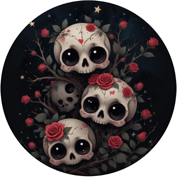 Cute Skull and Rose Art with Night Theme PopSockets PopWallet for MagSafe