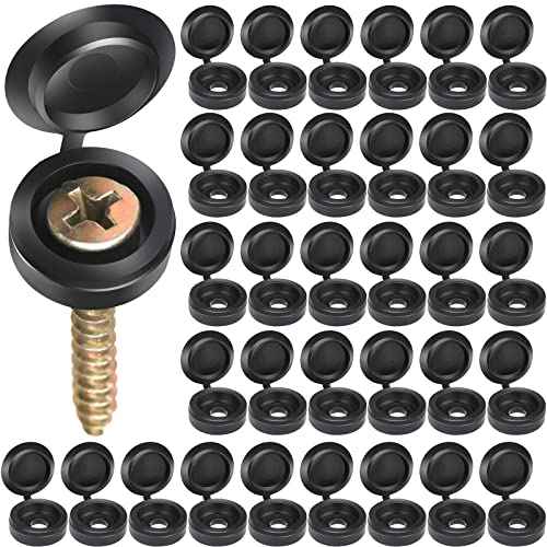 HNYYZL 150 PCS Screw Caps, Black Plastic Hinged Screw Covers, S Size, Fits #6/#8 Screws (M3/M4), 150 Pieces