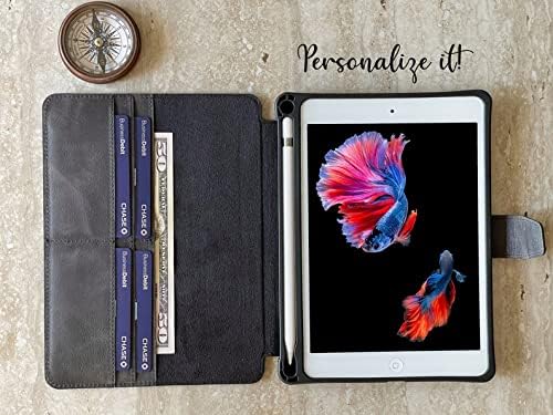 Genuine Leather Handmade iPad 10.2 Magnetic Closure Case with Separeted Compartments and Card Slots for Women &amp Men (8th Gen 2020) (7th Gen 2019) (Black)