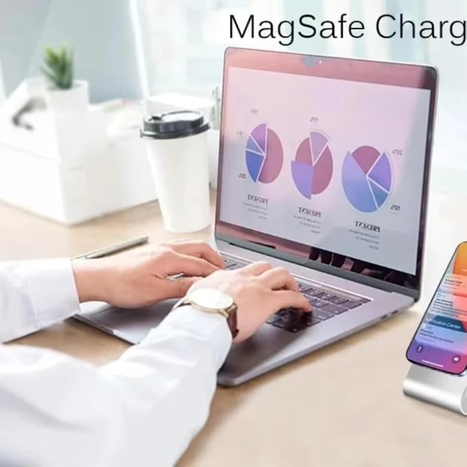 Desktop Mobile Phone Stand Aluminum Desk Holder Dock for Magsafe Charger for iPhone 17 16 15 14 13 12 Pro (Not Included Charger) (White)
