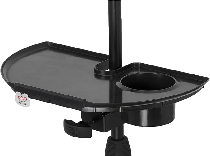 Gator Frameworks Microphone Stand Accessory Tray with Drink Holder and Guitar Pick Tab, 12" x 7" (GFW-MIC-ACCTRAY)