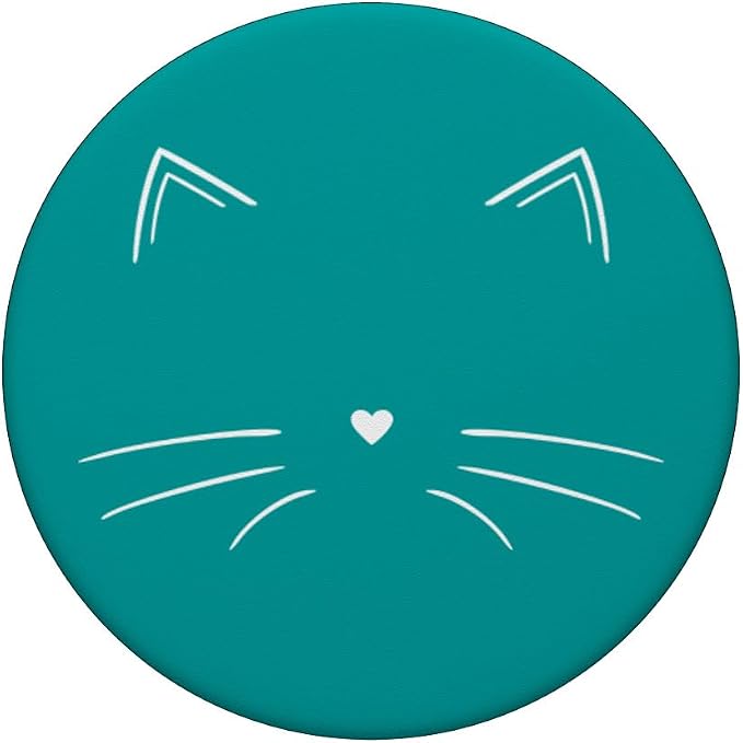 White Cat Face Teal PopSockets Adhesive PopGrip