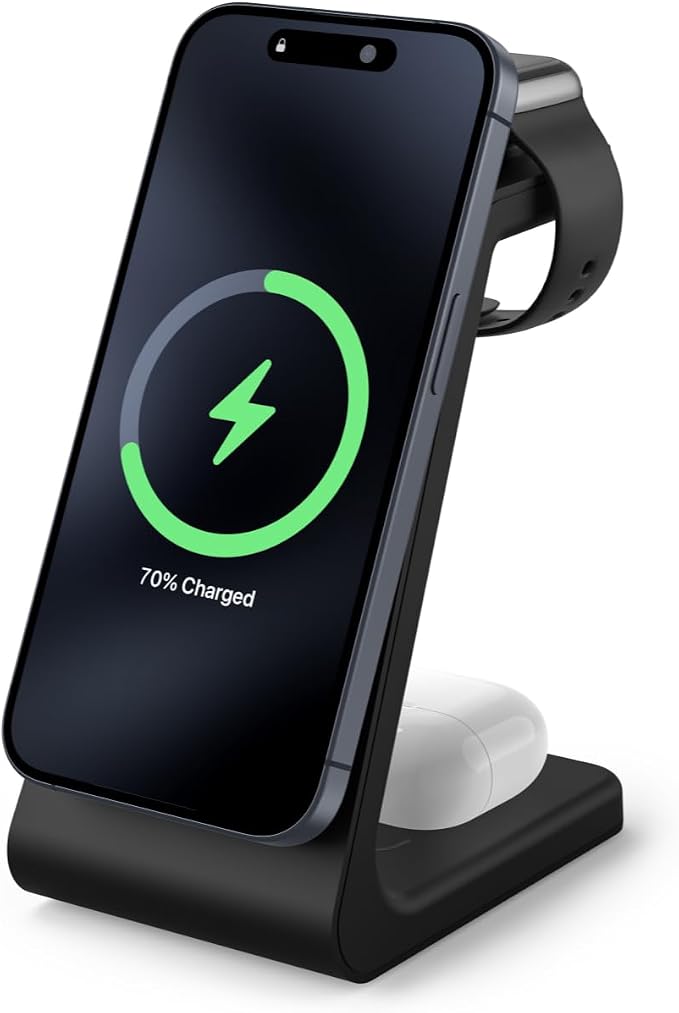 Wireless Mag_Safe Fast Charging Station 3 in 1 Strong Magnetic Charger with Adapter for iPhone 17 16 15 14 13 12 Pro Max Plus Apple Watch Series &amp Air.Pods 4 3 2 Pro
