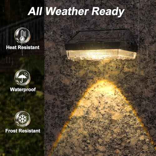 Ellasay Solar Fence Lights Outdoor: IP65 Waterproof RGB Solar Powered with 10 Lighting Modes - Led Lens Wall Decor for Garden Deck Patio Backyard Balcony 12 Pack