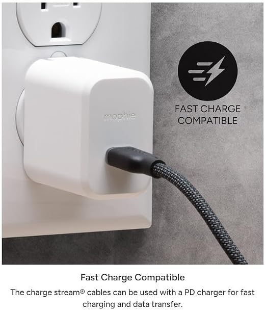 Mophie Charge Stream USB-C to USB-C 3m/10ft Cable - 60W Power Delivery Enduraflex Silicone Ultra-Durable Braided Design for Everyday Use
