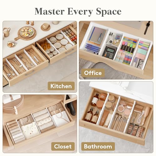 Lifewit Drawer Dividers for Clothes, 3.2" Tall 10.5"-16.5" Expandable Dresser Drawer Organizers, Adjustable White Plastic Separators for Kitchen, Cabinet, Nursery, Socks & Underwear Storage, 4 Pack - size: 3.2"H, 10.5-16.5"L
