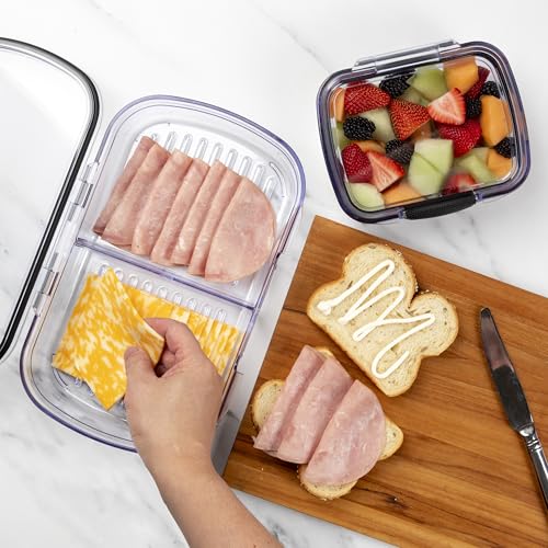 Progressive Prokeeper + Deli Storage Set: Air-Tight Silicone Sealed Containers w Grooved Bottom, Dry Erase Lid, BPA-Free, Stackable, Keeps Meats & Cheeses Fresh Longer, 3-Piece Set (1.65L, .69L, 1.6L)