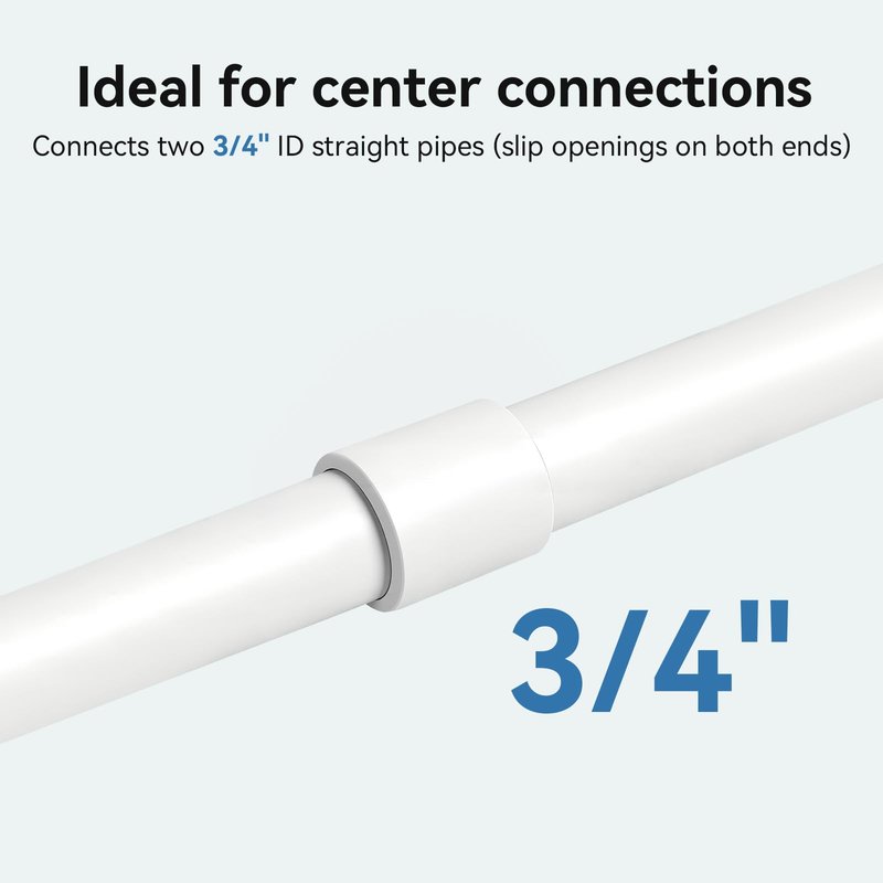 9 Pack 3/4 Inch White PVC Pipe Coupling, Socket x Socket, Schedule 40 Heavy Duty Slip Connectors for DIY Garden Support, Sprinkler System (0.75Inch)