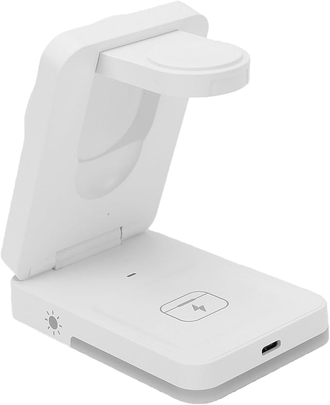 Jiawu Wireless Charging Station 15W Max Power 3 in 1 Wireless Charger Rapid Heat Dissipation Magnetic Foldable Travel Fast Charger Stand for iOS Phone Watch Earphone (White)