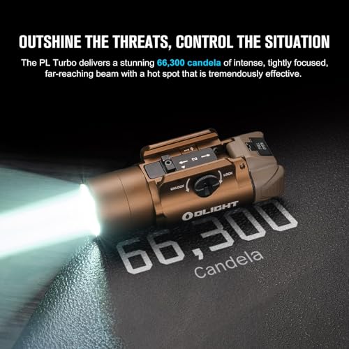 OLIGHT PL Turbo Weaponlight, 800-Lumen 515 Meters Long-Range Tactical Flashlight, 66,300 High Candela Compact Rail-Mounted Light with Strobe Function and Rail Locating Keys, Fits Picatinny and GL Rail