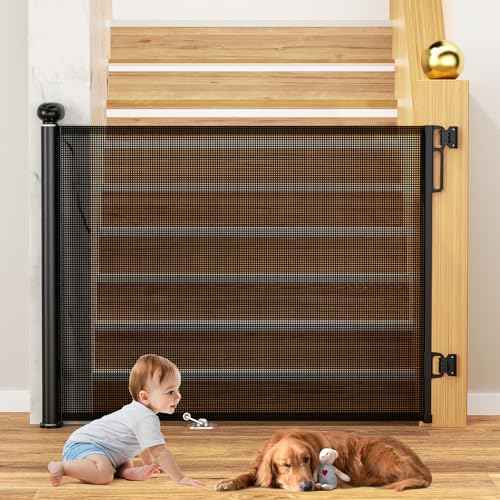 Uamector Retractable Baby & Dog Gate, Adjustable Mesh Safety Gate Extends to 72" Wide 34" Tall for Stairs Doorways, Indoor Outdoor Use