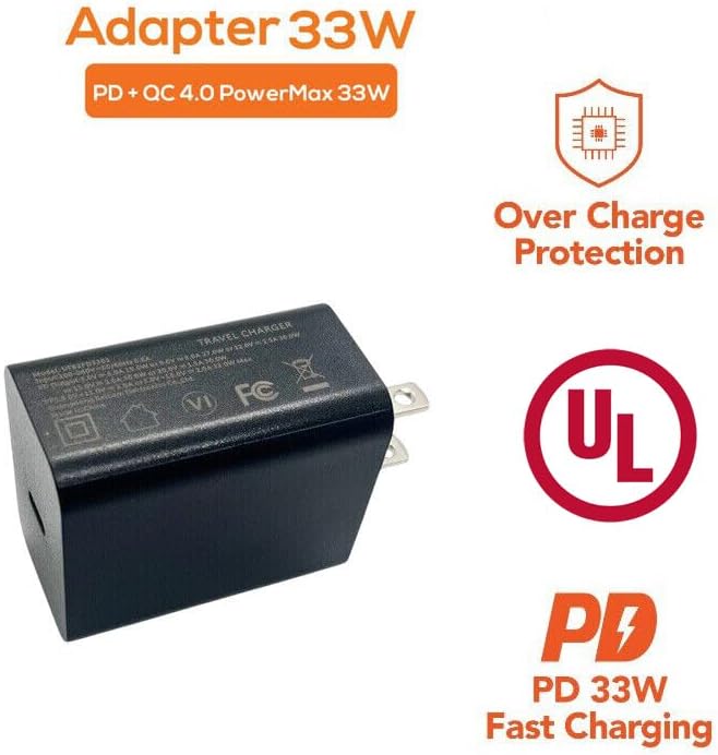 PD 33W Wall Charger Power Adapter Type-C Compatible for Ulefone Armor 13 17 19 20 21 25 Rugged Smartphone 11V 3A Black
