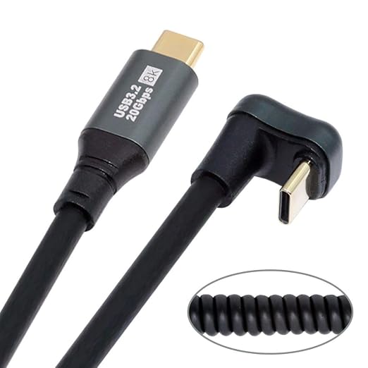 chenyang USB C to C Coiled Cable USB 3.2 Type C 90 Degree UP Angled 20Gbps PD 100W 8K@60Hz Data Fast Charging Cable 6ft