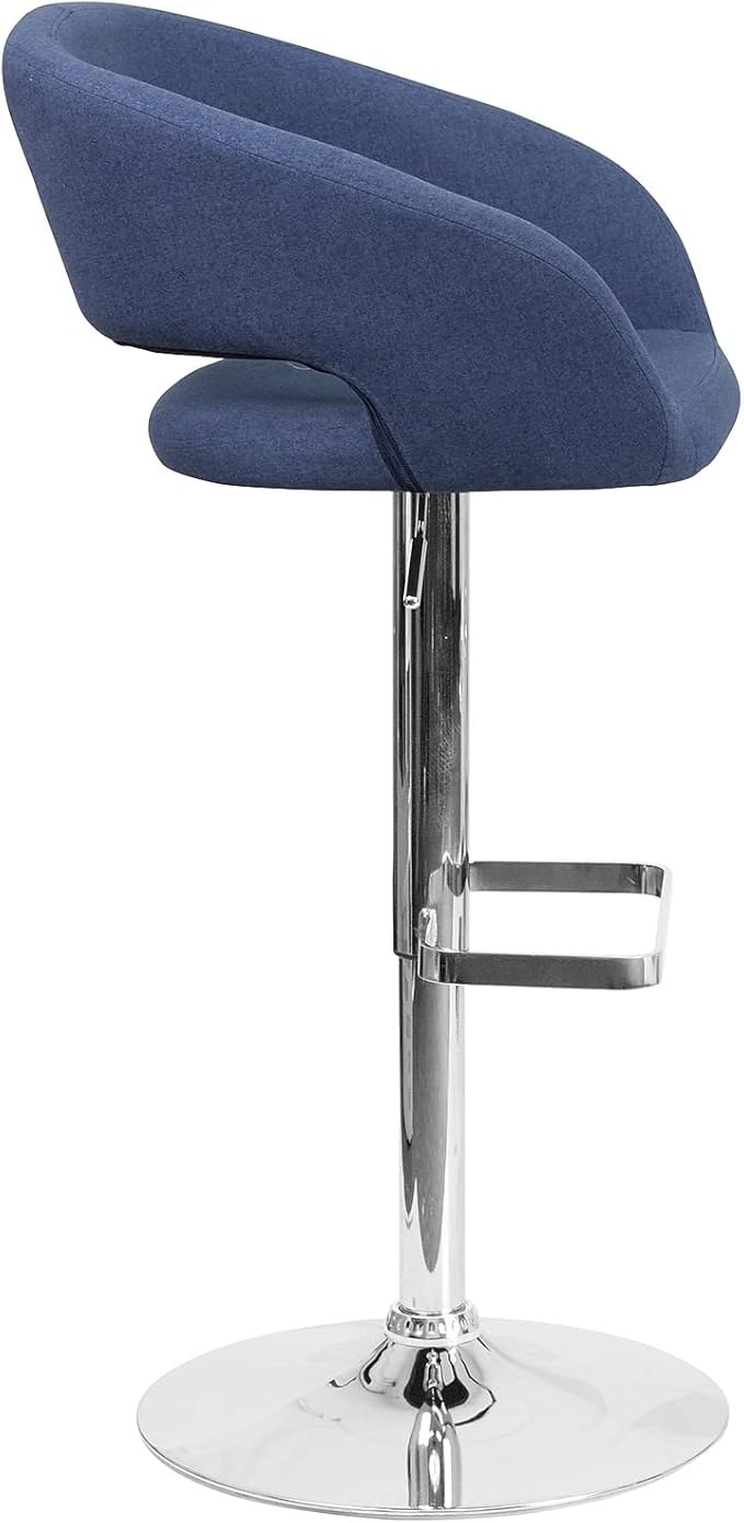 Flash Furniture Erik Comfortable & Stylish Contemporary Barstool with Rounded Mid-Back and Foot Rest, Adjustable Height - Blue Fabric with Chrome Base