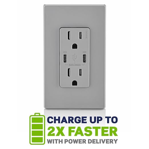 Leviton 30W (6A) USB Dual Type-C/C Power Delivery In-Wall Charger with 15A Tamper-Resistant Outlet USB Charger for Smartphones Tablets Laptops T5635-E Black
