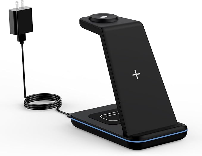 Wireless Charger Stand CIYOYO 3 in 1 Fast Wireless Charging Station Dock for Apple Watch 11/9/8/7/6/SE/5/4/3/2 Airpods 3/2/Pro iPhone 17/16/15/14/14 Plus/14 Pro Max/13/13 Pro/12/12 Pro/SE/X/XR/XS/8