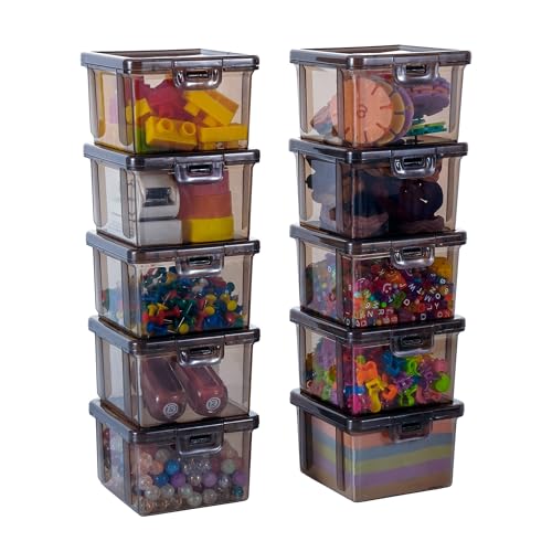 10-Pack Small Plastic Containers with Lids, Clear Stackable Storage Boxes & Bins Organizer for Bead Organizer, Craft Storage, Stickers, Jewelry & Small Items – Black Square Small - size: Black Square Small - 10 Pack